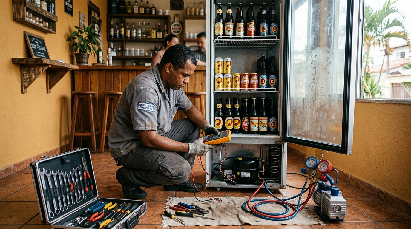 Substituição do termostato de uma cervejeira em Aparecida de Goiânia‑GO