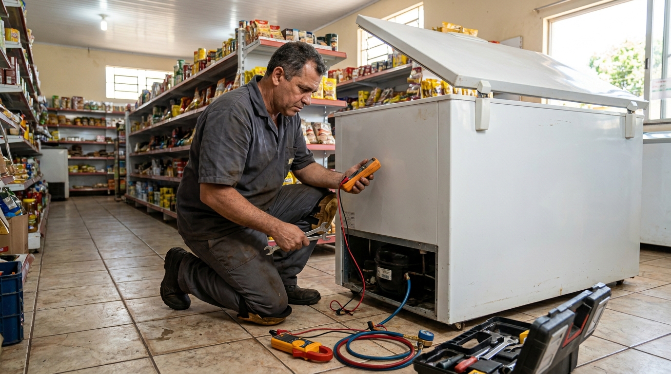 Troca de termostato de freezer em atendimento em Aparecida de Goiânia‑GO